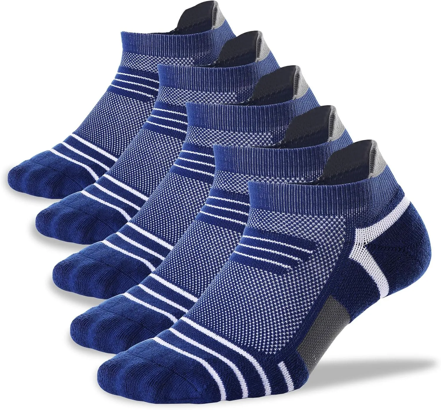 Kodal Copper Cushioned Athletic Ankle Socks, Low Cut Training Socks, Odor Free, Moisture Wicking, Arch Compression (5 Pairs)