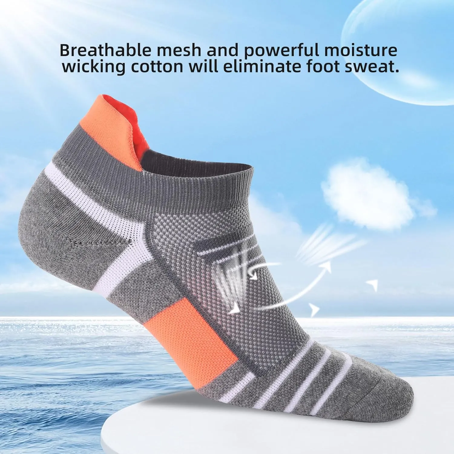 Kodal Copper Cushioned Athletic Ankle Socks, Low Cut Training Socks, Odor Free, Moisture Wicking, Arch Compression (5 Pairs)