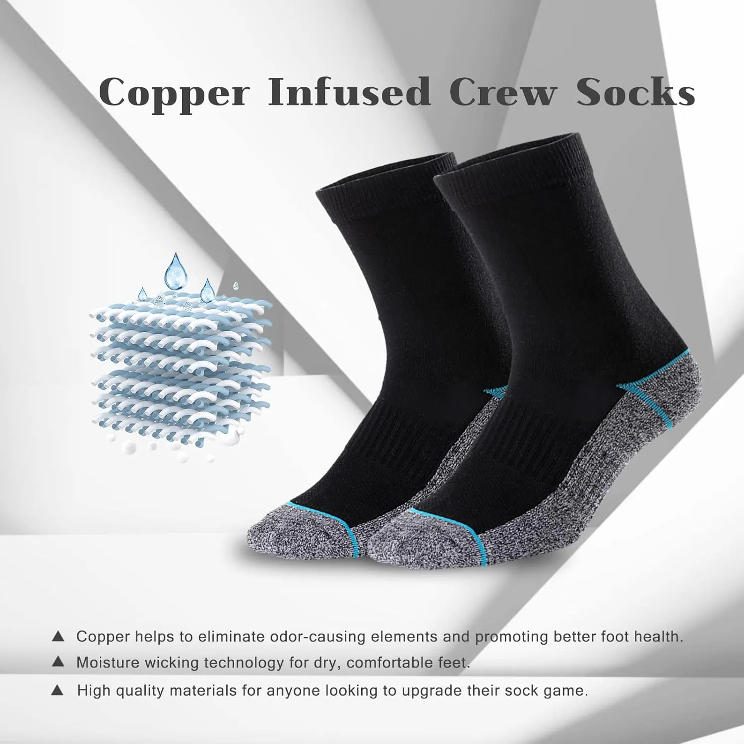 Kodal Copper Infused Crew Socks Business Athletic Moisture Wicking Odor Free Comfortable for All Day Wear (4/5 Pairs)