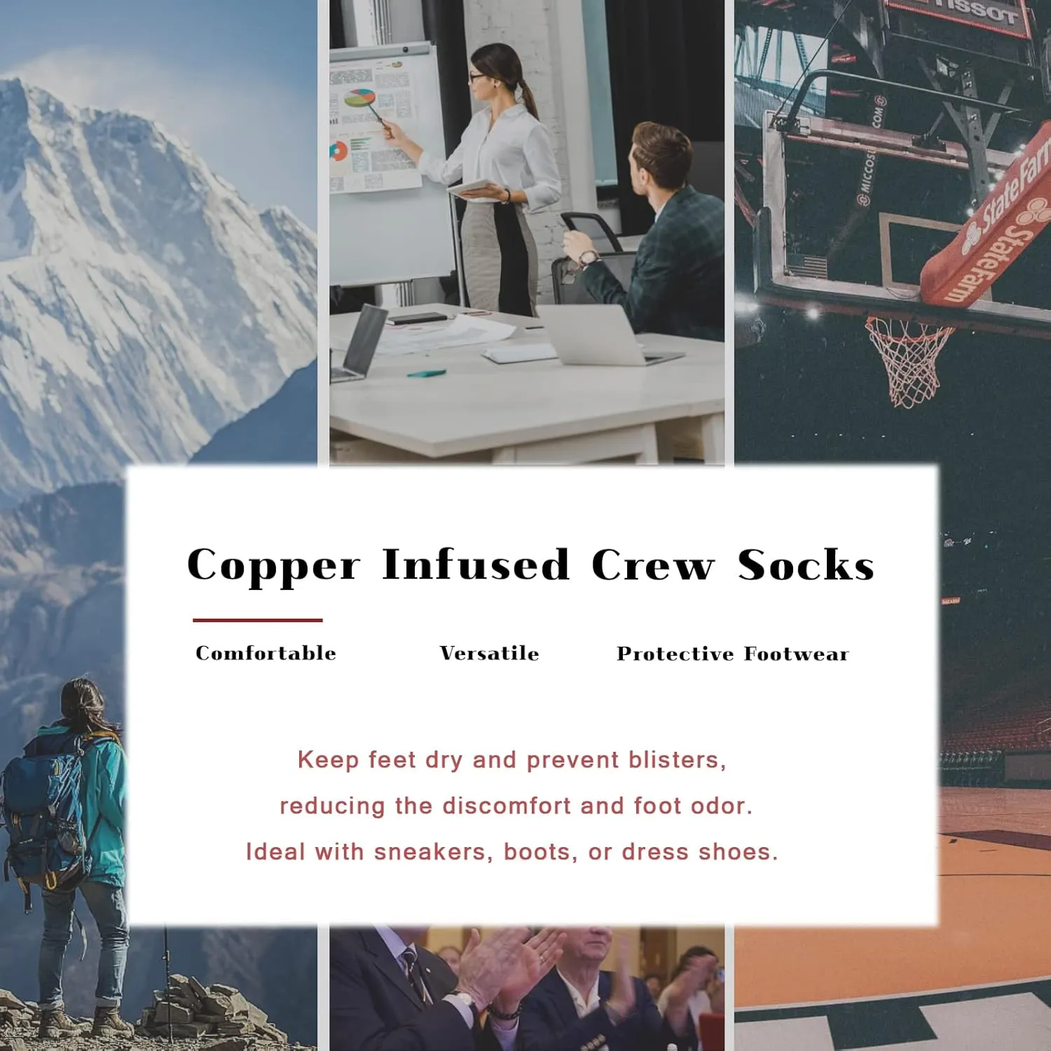Kodal Copper Infused Crew Socks Business Athletic Moisture Wicking Odor Free Comfortable for All Day Wear (4/5 Pairs)