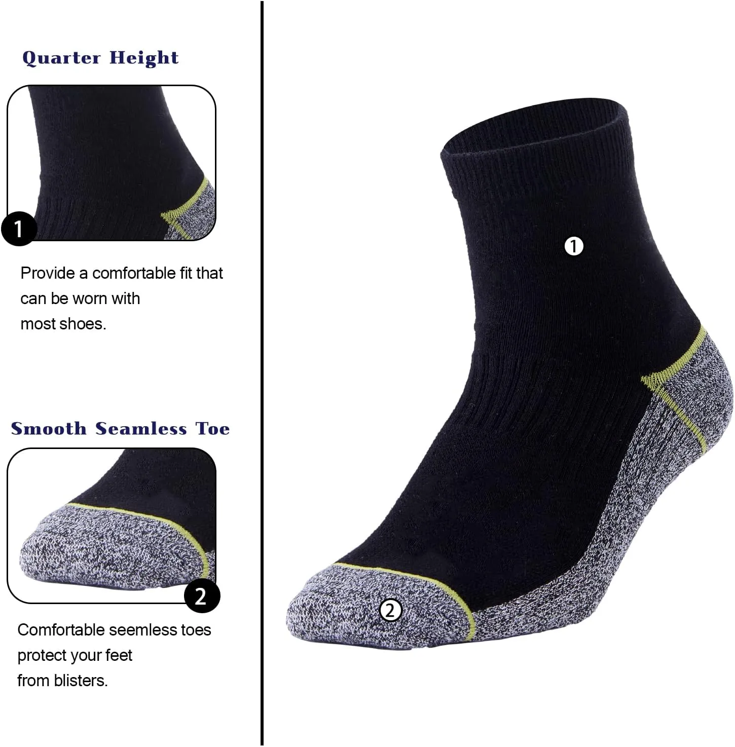 Kodal Copper Infused Quarter Socks Improve Foot Health Odor Control with Moisture Wicking Durable Comfortable Fit (4/5 Pairs)