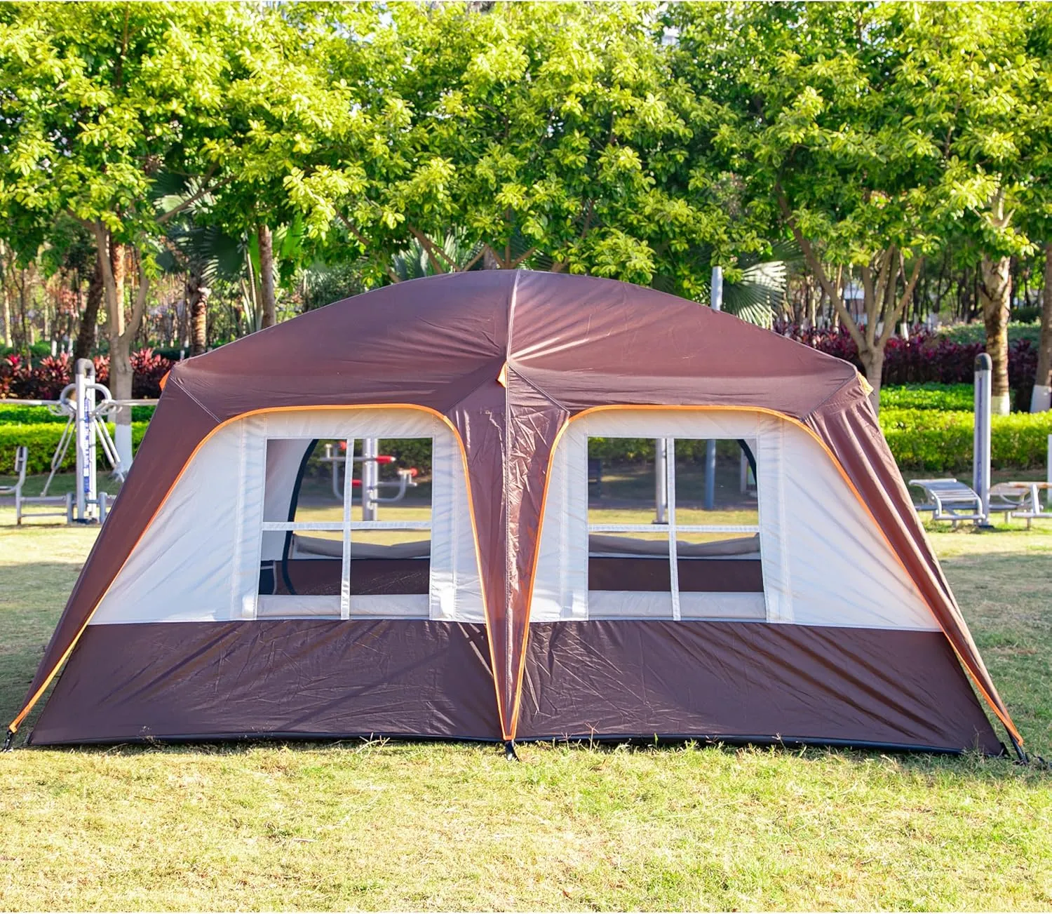 KTT Extra Large Tent 10-12-14 Person(A),Family Cabin Tents,2 Rooms,3 Doors and 3 Windows with Mesh,Straight Wall,Waterproof,Double Layer,Big Tent for Outdoor,Picnic,Camping,Family Gathering