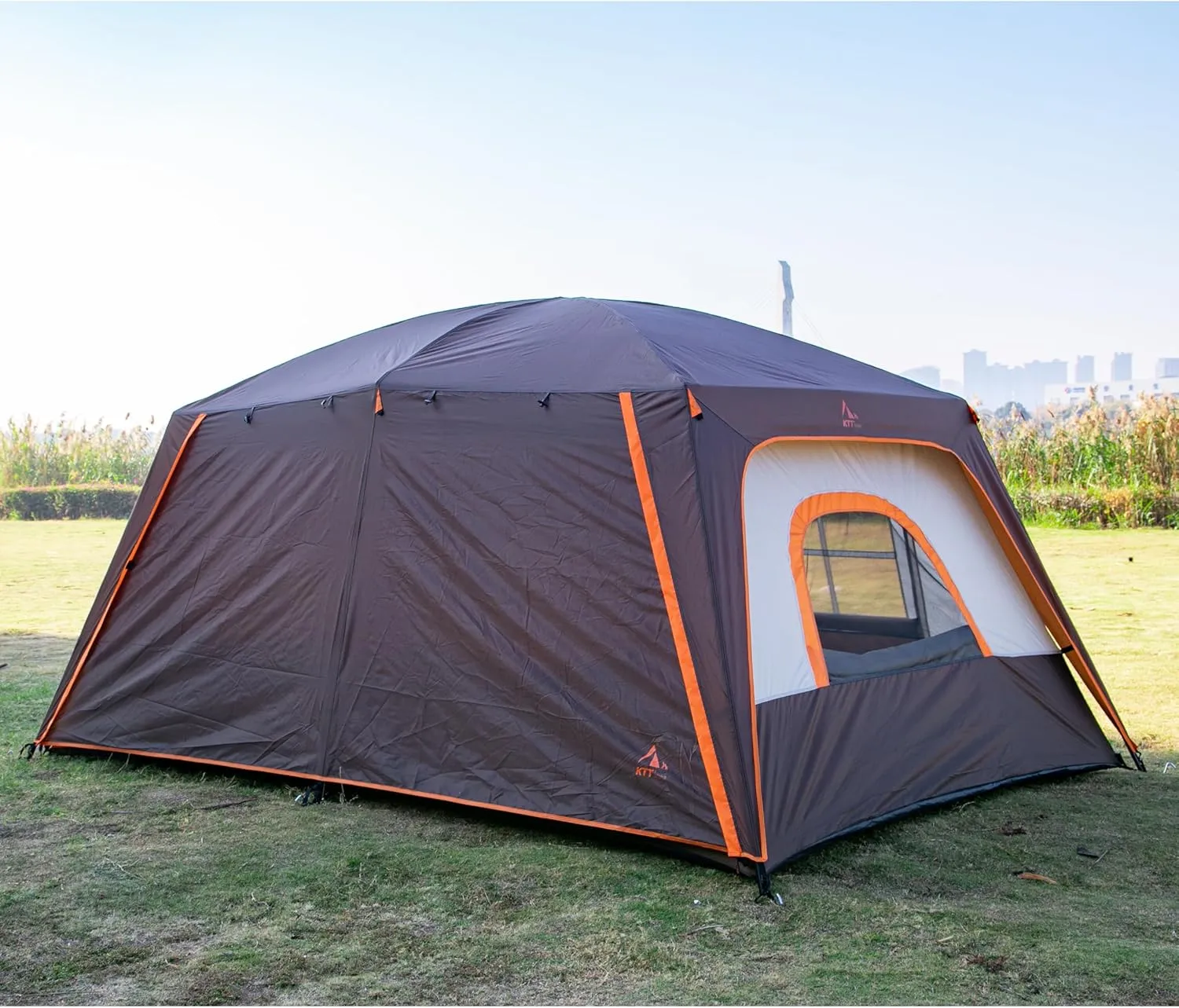 KTT Extra Large Tent 10-12-14 Person(A),Family Cabin Tents,2 Rooms,3 Doors and 3 Windows with Mesh,Straight Wall,Waterproof,Double Layer,Big Tent for Outdoor,Picnic,Camping,Family Gathering