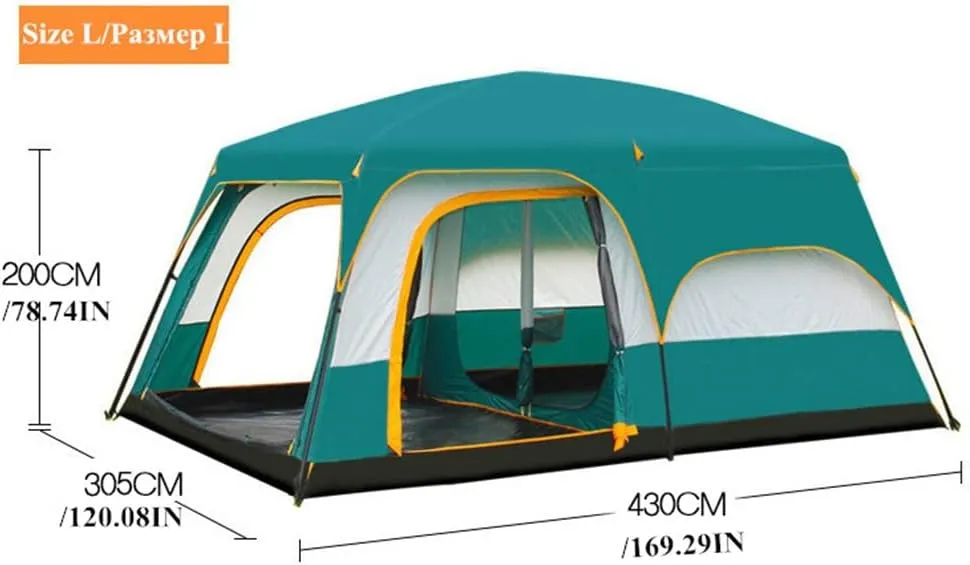 Large Camping Tent Travel Double-Layer Tent Waterproof Family Camping Tent Outdoor Camping Tent 6/8/10/12(Size:430 * 305 * 200cm)