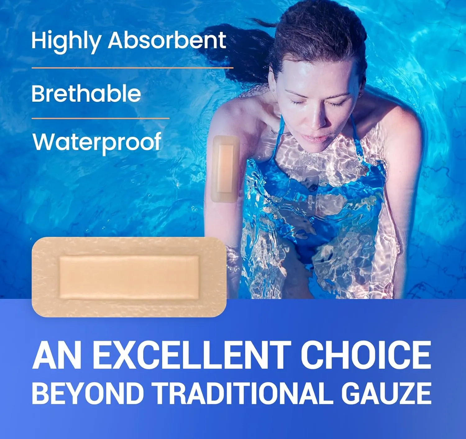 Large Waterproof Bandages 2"X5" Silicone Foam Dressing for Sensitive Skin Wound Care, 10 Packs, Adhesive Cohesive Pad with Border for First Aid, Post Surgical and Trauma Care, Sore, Burn, Pressure