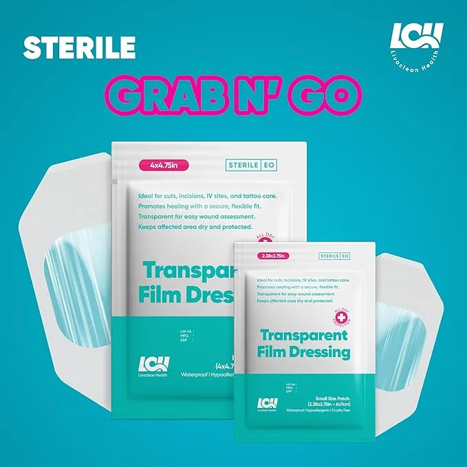 LCH 50 Pack Transparent Film Dressing 2 Sizes: 2.38" x 2.75" & 4" x 4.75" I