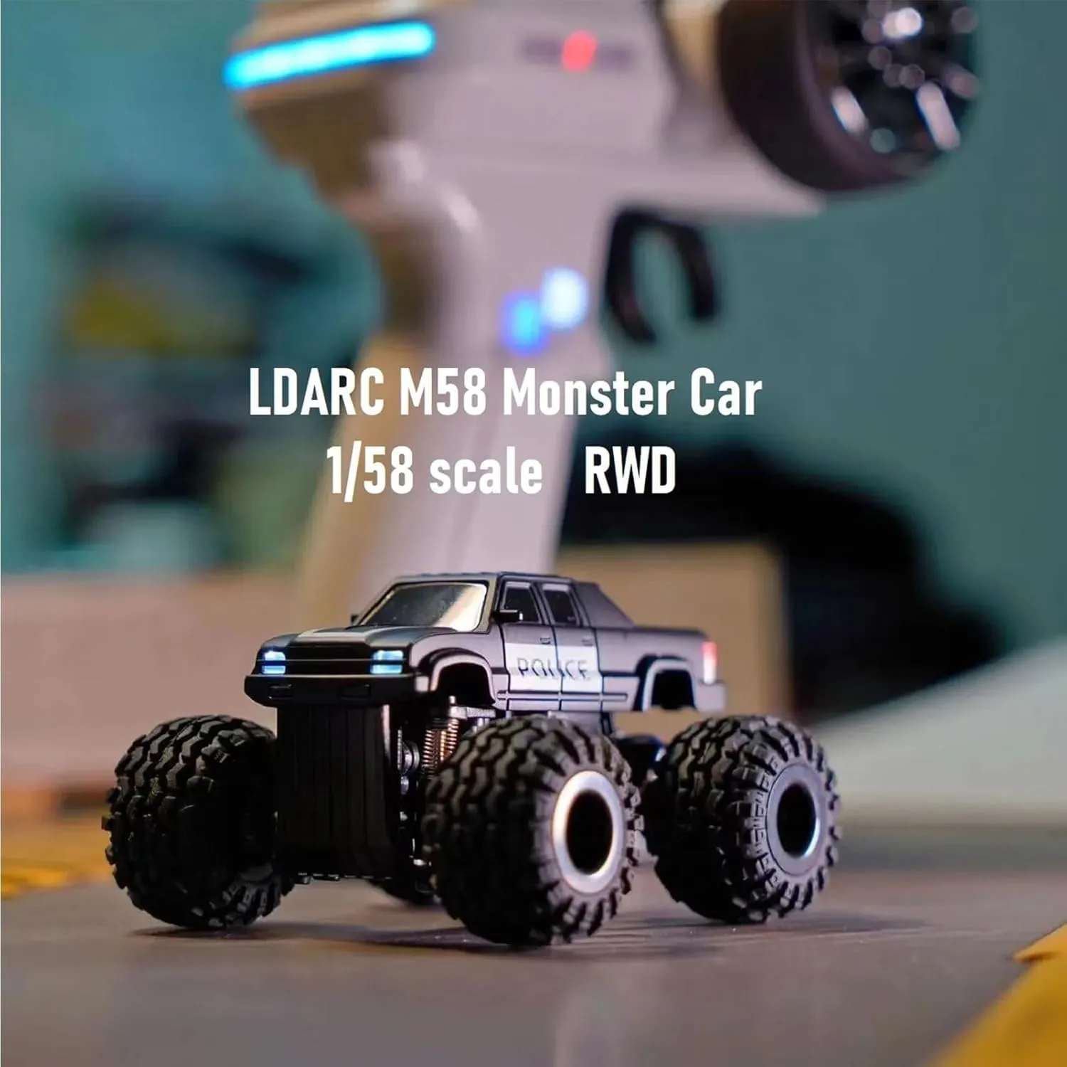 LDARC 1:58 Scale Mini RC Car RTR 2.4GHz Desktop Monster Truck Hobby Grade Remote Control Vehicle Model Comes with 2 Replaceable Body Shell