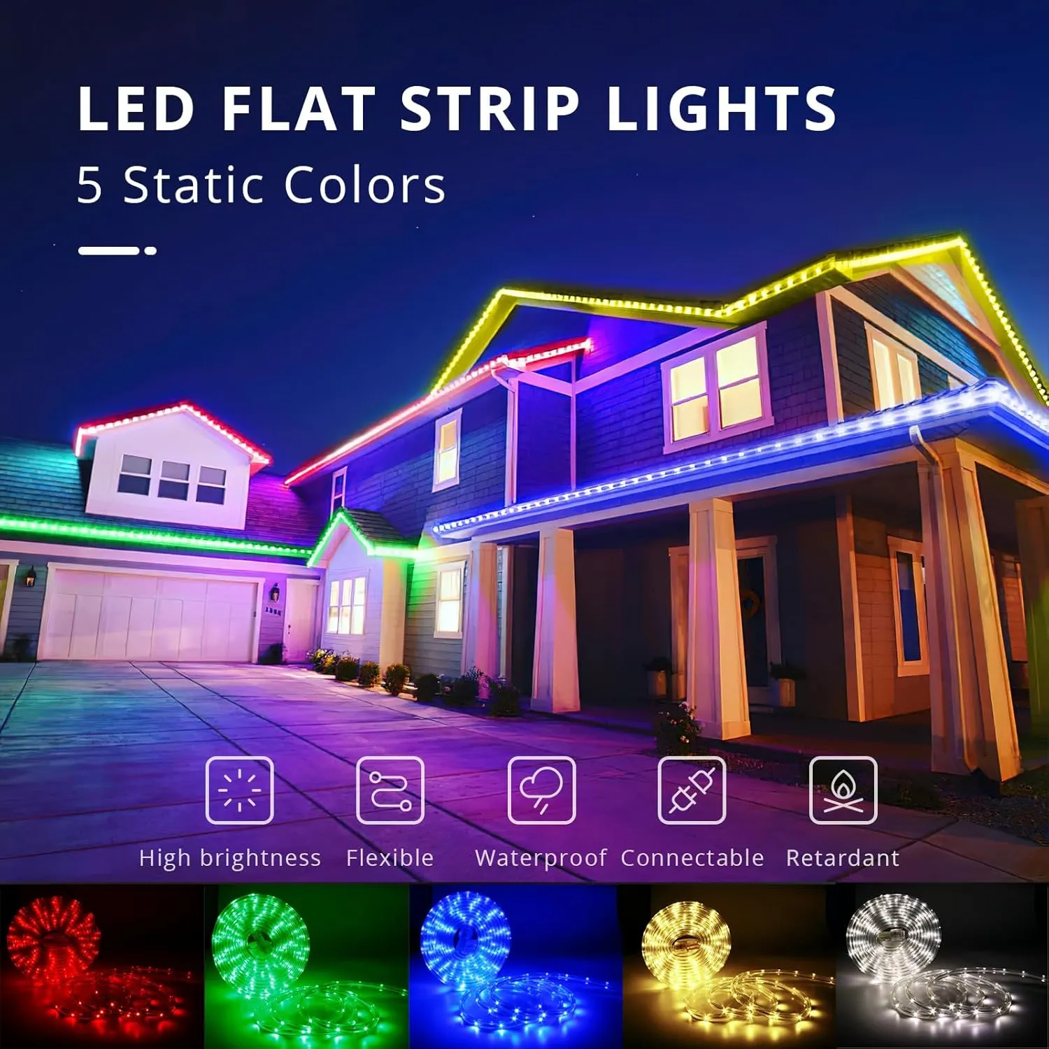 LED Rope Lights, 33Feet Daylight Flat Flexible Strip Light, Plug in Novelty Lighting, Connectable and Waterproof for Home Christmas Holiday Garden Patio Party Decoration