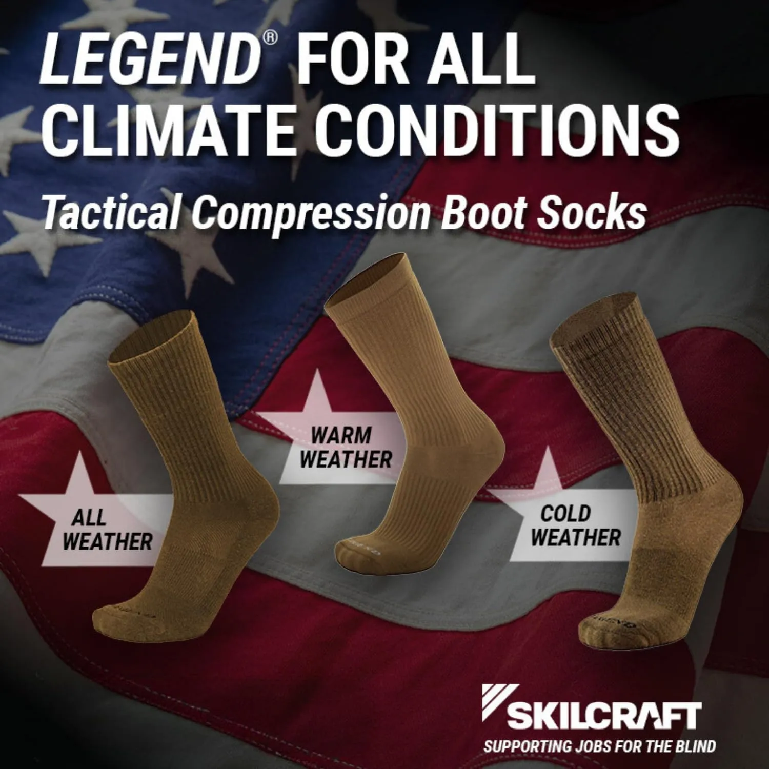 LEGEND Compression Tactical Mid-Calf Boot Socks - Warm Weather Moisture Wicking Nylon Military Socks