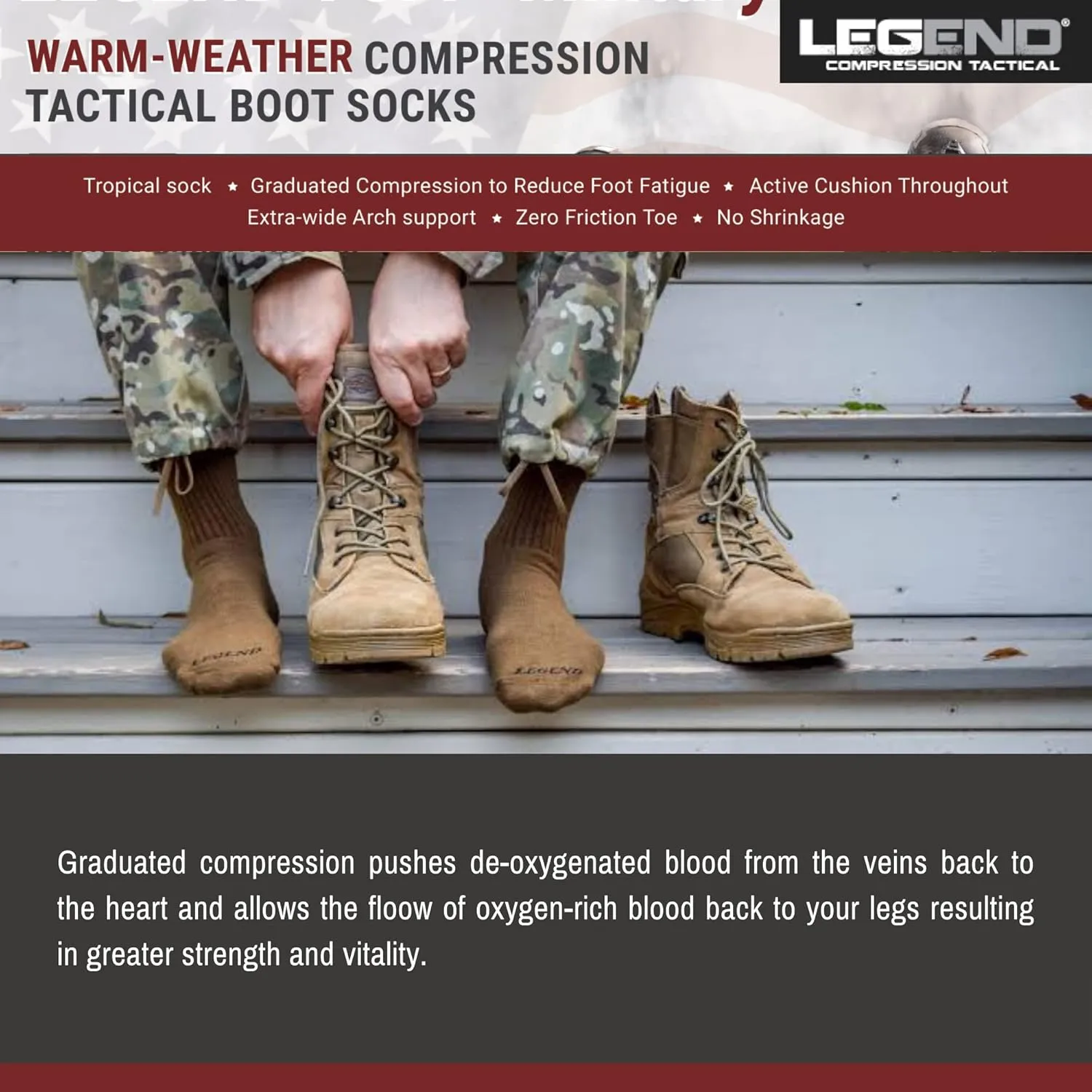 LEGEND Compression Tactical Mid-Calf Boot Socks - Warm Weather Moisture Wicking Nylon Military Socks