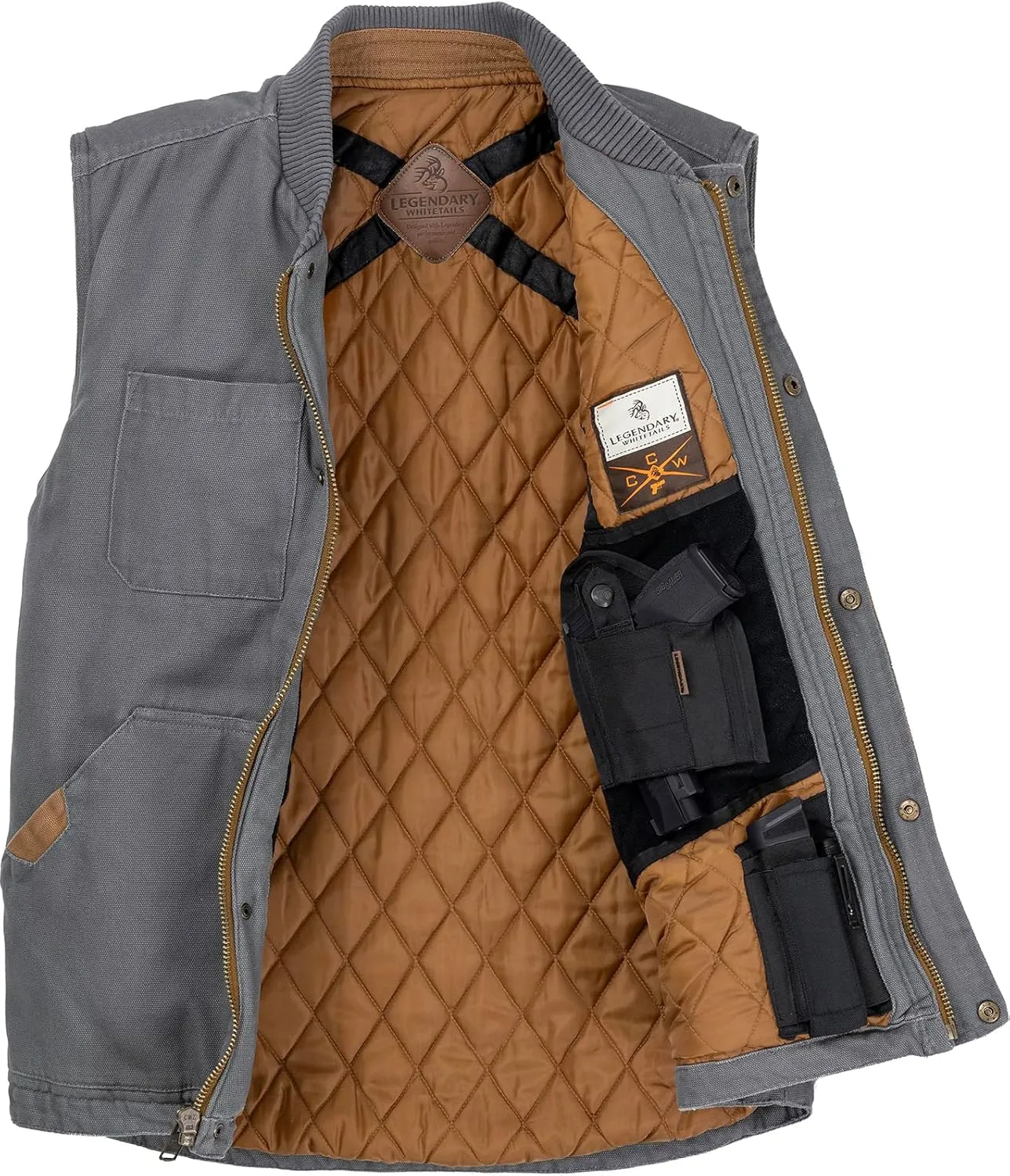 Legendary Whitetails Men's Concealed Carry Outerwear Vest, Canvas Cross Trail Conceal Ccw Holster Insulated Tactical Vest