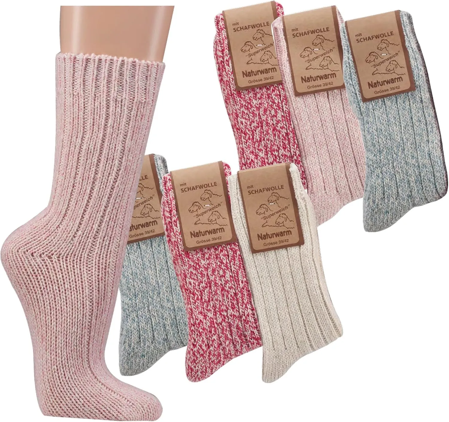 Leo Design 3 Pack Natural Premium Norwegian Women Wool socks, Lambs wool Blend, Heavy wool, Thick & Warm sock, Thermal socks.