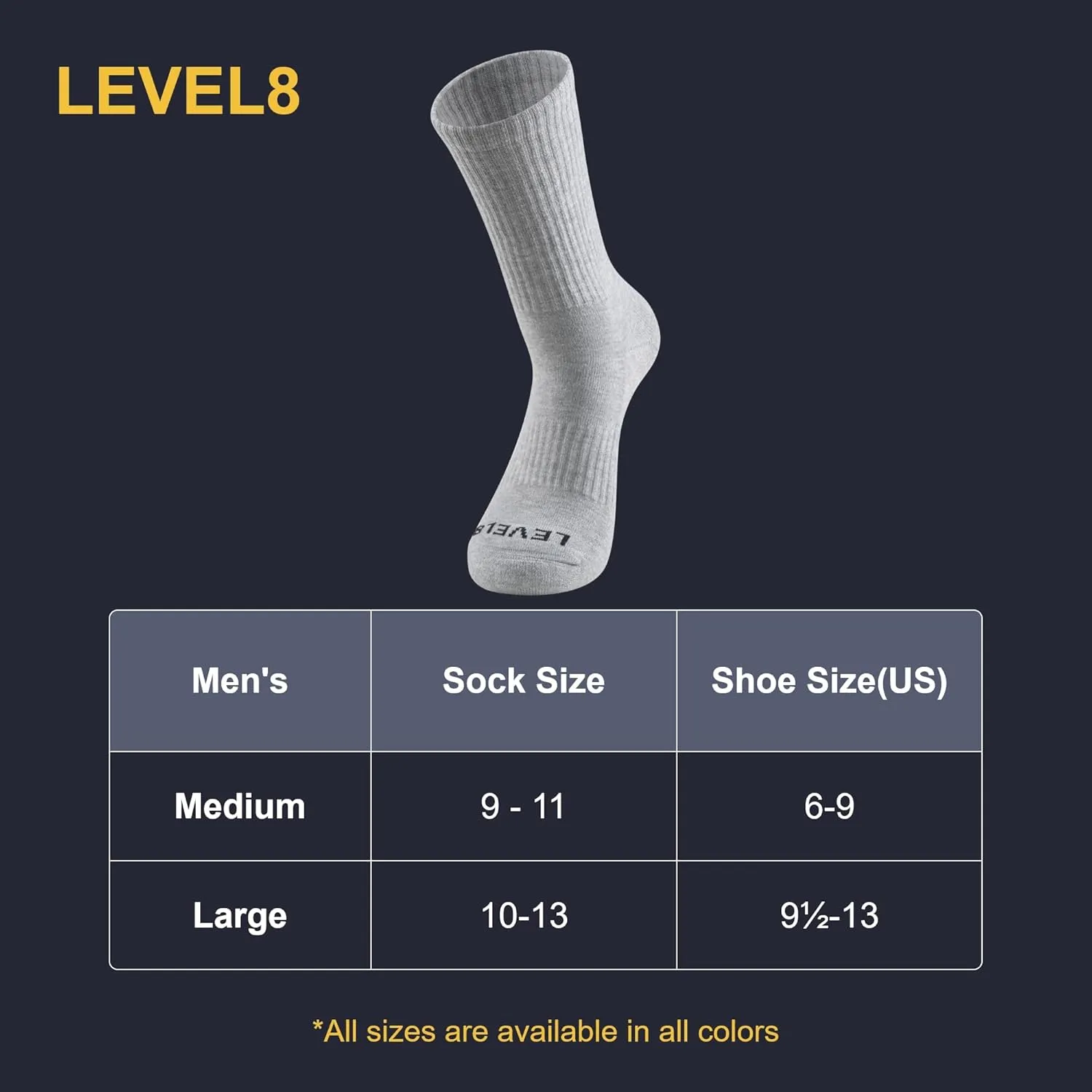 LEVEL8 Mens Work Crew Socks, Comfy Mid Calf Dress Socks, Moisture Wicking, Running and Exercise, 6 Pairs