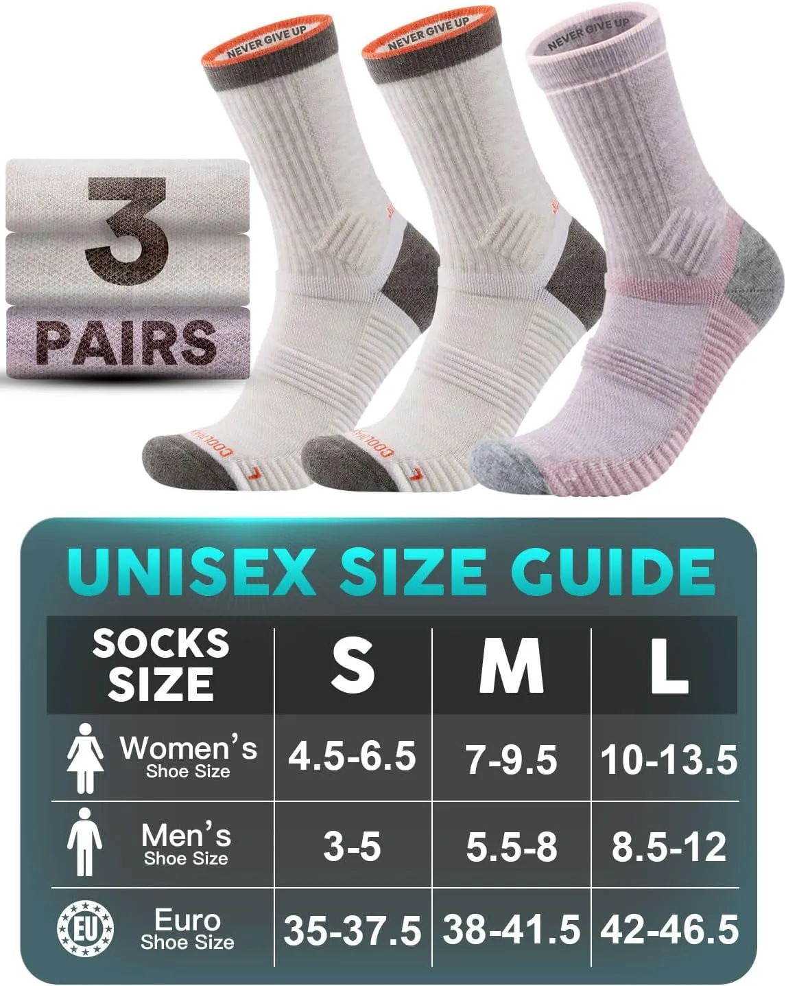 Lightweight Micro Crew Hiking Socks Coolmax Merino Wool Compression Moisture Wicking Anti-Blister Cushioned