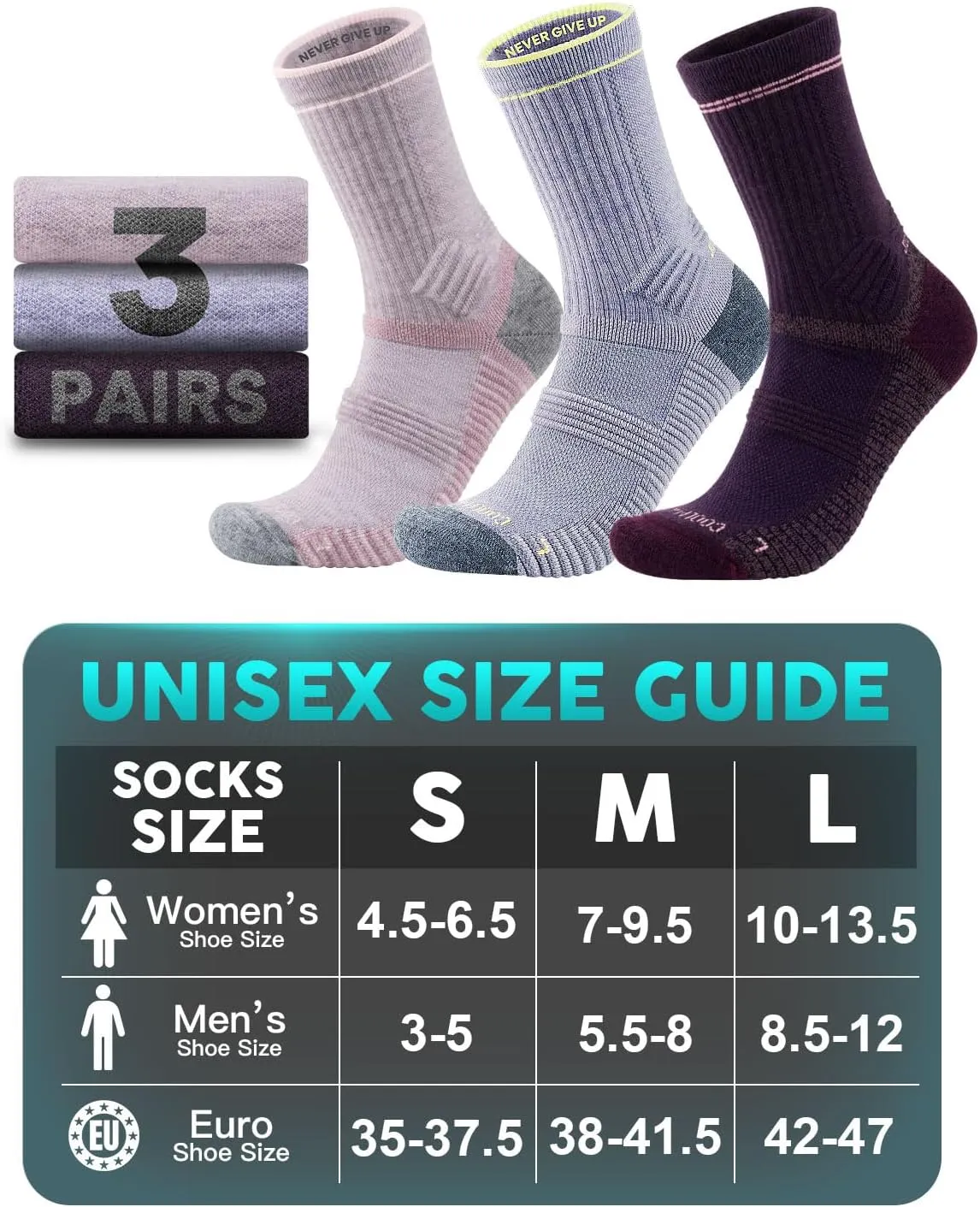 Lightweight Micro Crew Hiking Socks Coolmax Merino Wool Compression Moisture Wicking Anti-Blister Cushioned