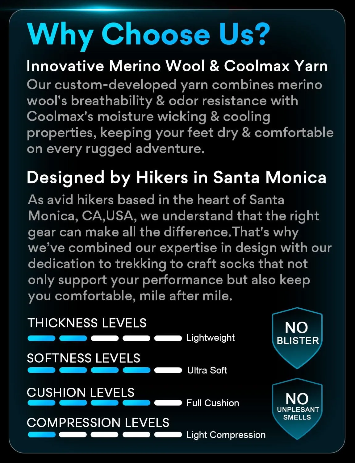 Lightweight Micro Crew Hiking Socks Men Coolmax Merino Wool Compression Moisture Wicking Anti-Blister Cushioned