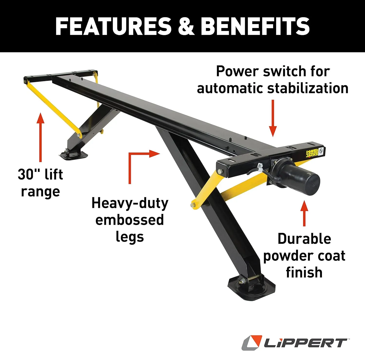 Lippert PSX1 High-Speed RV Power Stabilizer Jack System, Black Waterproof Switch Kit, Automatic Adjustment, Heavy-Gauge Powder-Coated Steel Frame, Up to 30" Extension - 298707