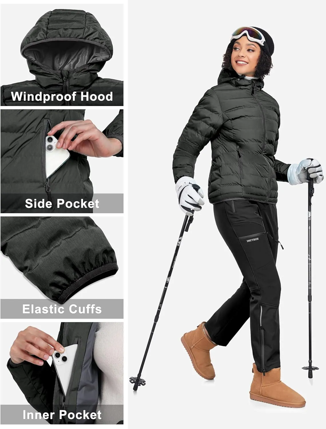 Little Donkey Andy Women's Warm Waterproof Puffer Jacket Hooded Windproof Winter Coat with Recycled Insulation