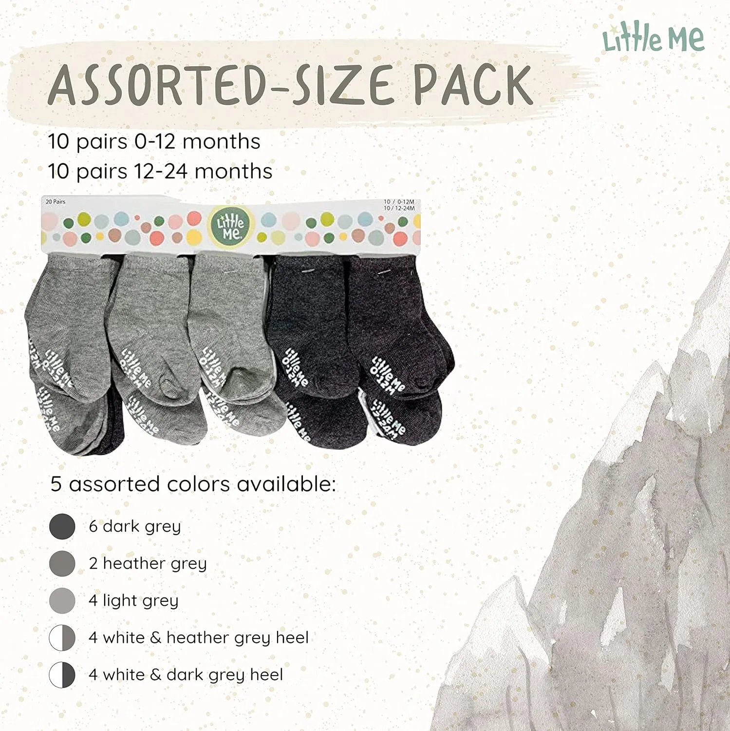 Little Me 20-Pack Newborn Baby Infant & Toddler Unisex Socks, For Baby Girl or Boy, 0-12 & 12-24 Months, Assorted Size Pack