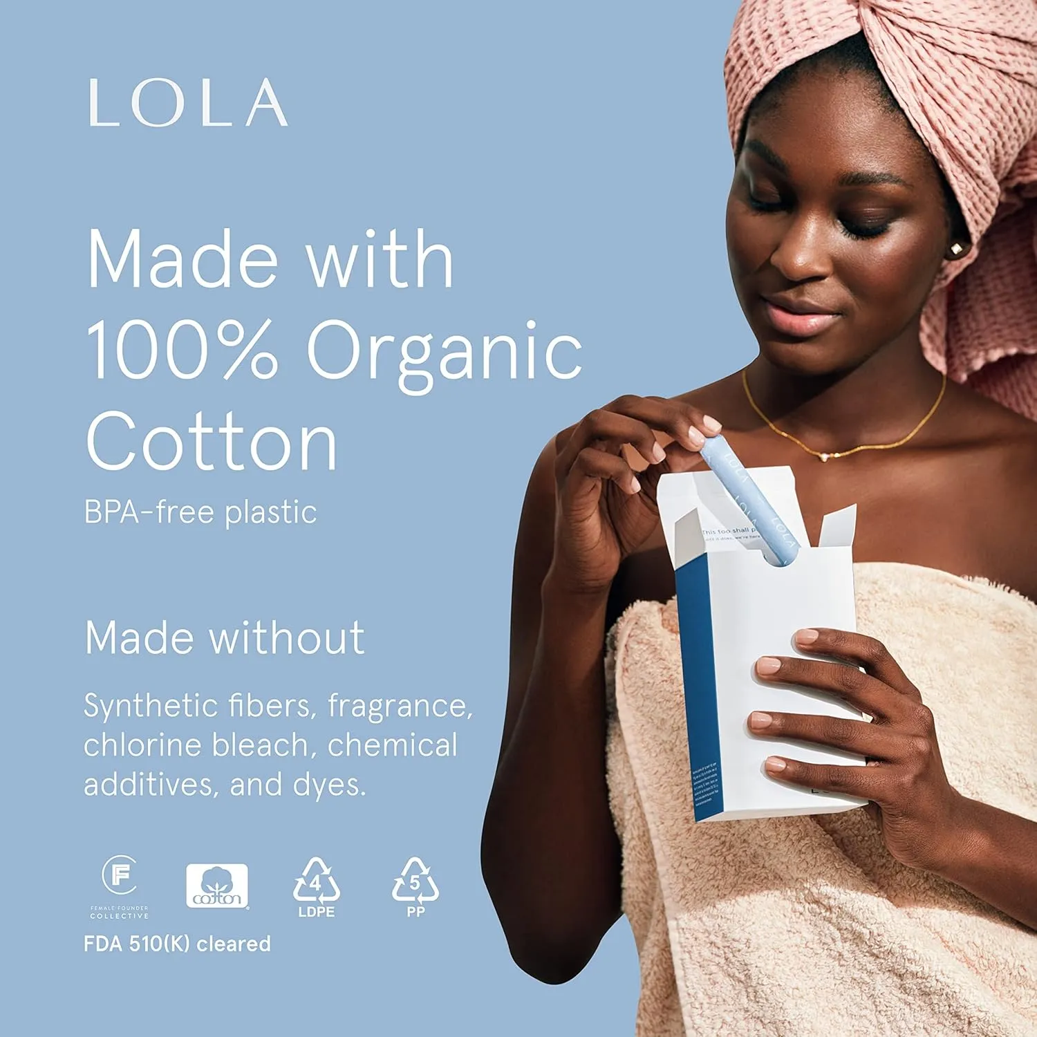 LOLA Light Organic Cotton Tampons, 32 Count - Light Non-Toxic Tampons, Period Feminine Hygiene Products, HSA FSA Approved Products Feminine Care