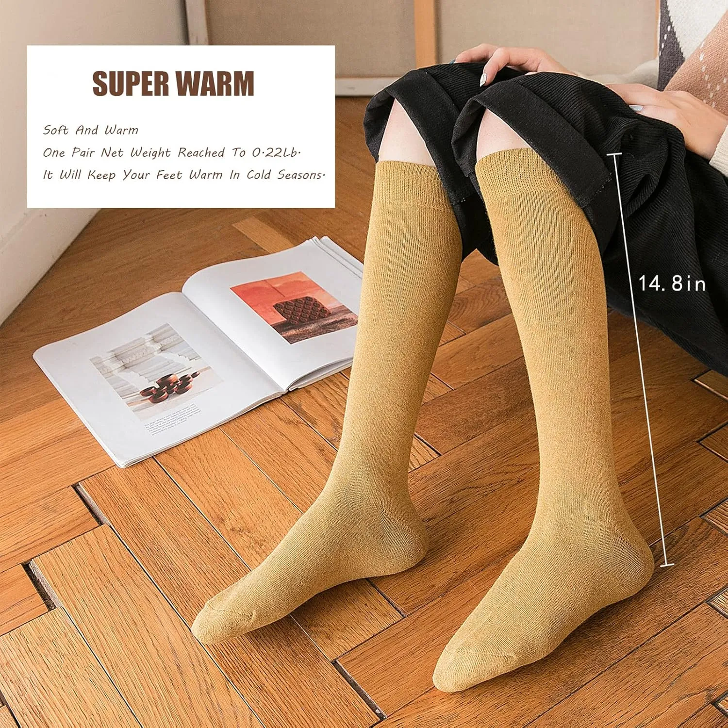 Long Winter Socks for Women Knee High Fashion Thick Warm Socks Thermal Socks 4 Pack(Size 6-9)