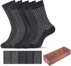 Luxe De Bamboo Rayon socks Mens Dress Socks for Men 9-12,Charcoal and Black socks for men 5-Pack in a Gift Box