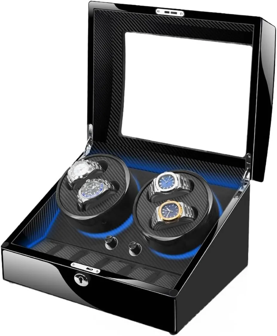 Luxury Mechanical Watch Winder for 4 6 Automatic Watches Watch Storage Case Wooden Shell Built-in LED Illuminated