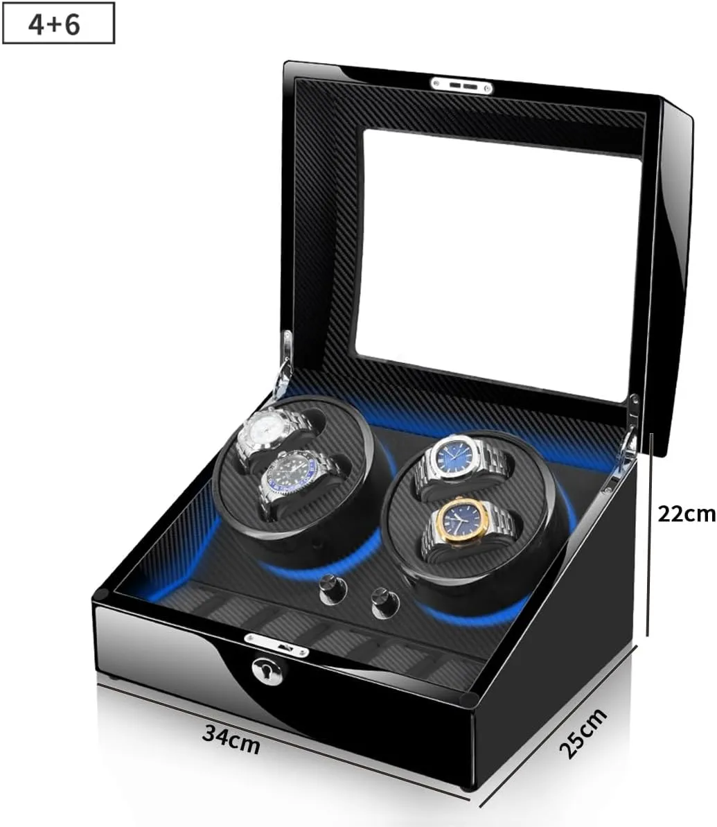 Luxury Mechanical Watch Winder for 4 6 Automatic Watches Watch Storage Case Wooden Shell Built-in LED Illuminated
