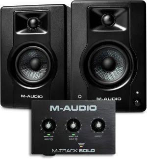 M-Audio Recording, Streaming and Podcasting Bundle – M-Track Solo USB Audio Interface and 120W BX4 Stereo Speakers, Plus a Software Suite Included