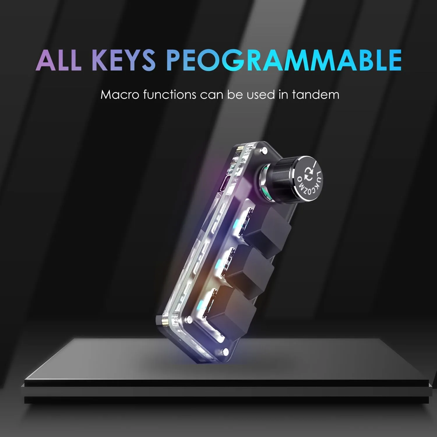 Macro Pad Macro Keyboard Programmable Keypad Customized 3-Key Mini Mechanical Gaming Keyboard, One Handed Keyboard RGB LED Backlit OSU Multifunctional Macropad wtih Knob Type C 1m Cable Black