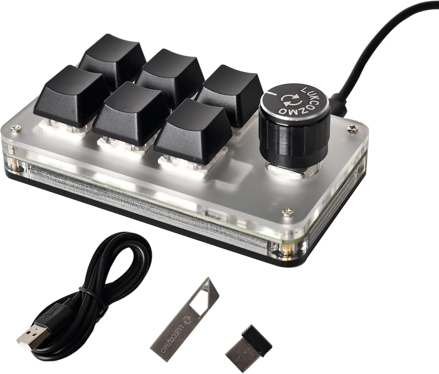 Macro Pad Macro Keyboard Programmable Keypad Customized 6-Key Mini Mechanical Gaming Keyboard One Handed Keyboard BT RGB OSU Multifunctional Macropad Knob Wireless Receiver&Type C 1m Cable
