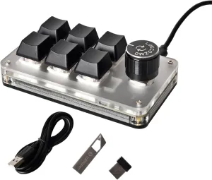 Macro Pad Macro Keyboard Programmable Keypad Customized 6-Key Mini Mechanical Gaming Keyboard One Handed Keyboard BT RGB OSU Multifunctional Macropad Knob Wireless Receiver&Type C 1m Cable