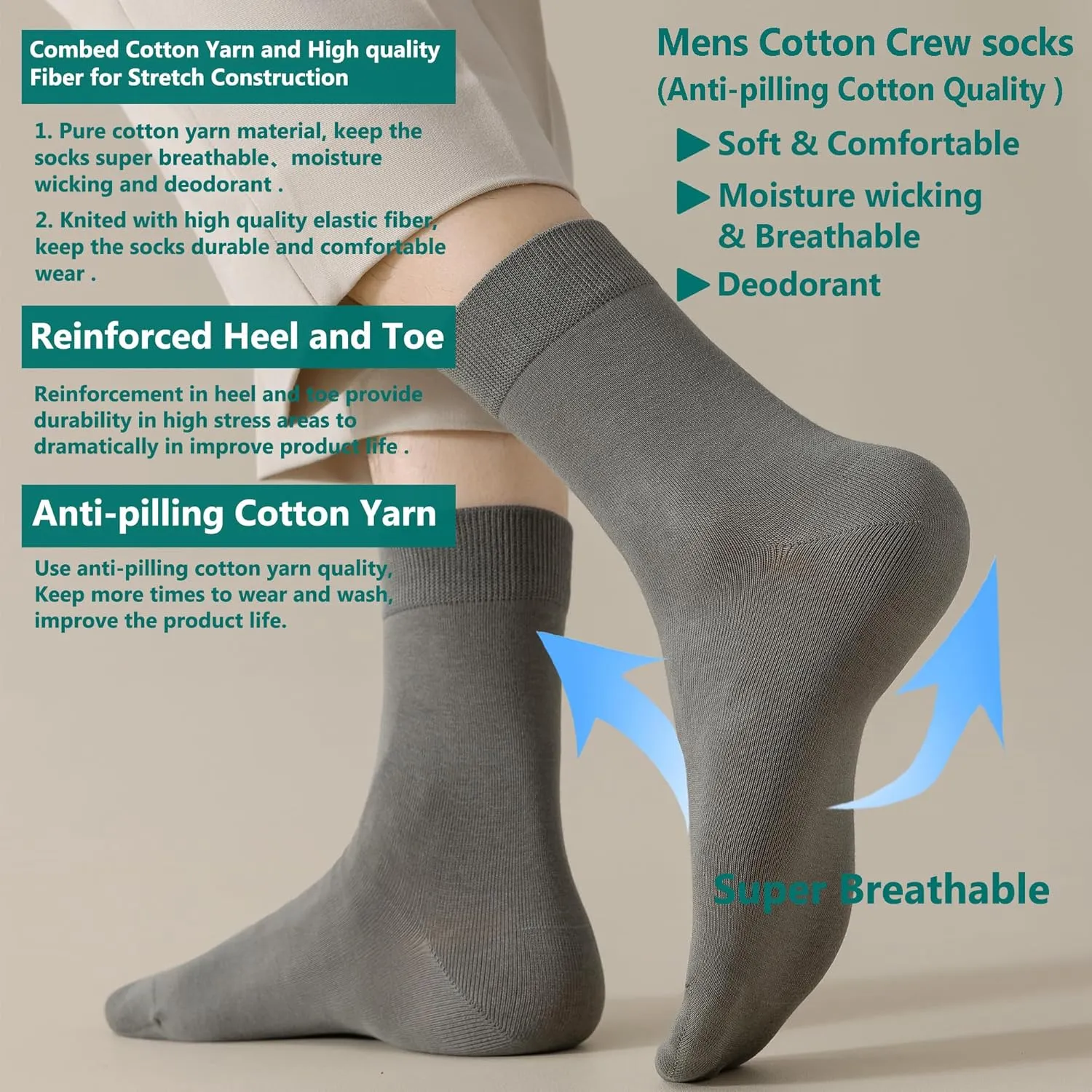 MAGIARTE Mens Dress Socks Combed Anti-pilling Cotton Calf Length Moisture Wicking odor Control Casual Crew Socks for Men