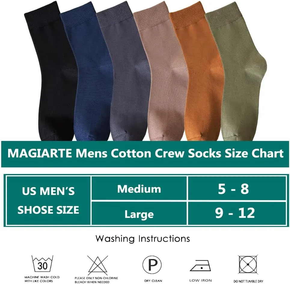 MAGIARTE Mens Dress Socks Combed Anti-pilling Cotton Calf Length Moisture Wicking odor Control Casual Crew Socks for Men