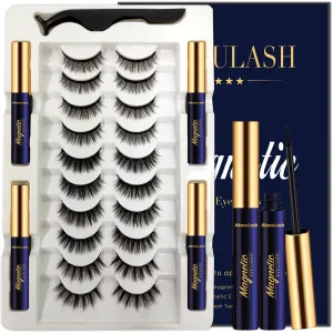 Magnetic Eyelashes Natural Look - Magnetic Lashes with 4 Tube of Magnetic Eyeliner - 10 Pairs Mangetic False Eyelashes Kit with Applicator - Easy to Apply