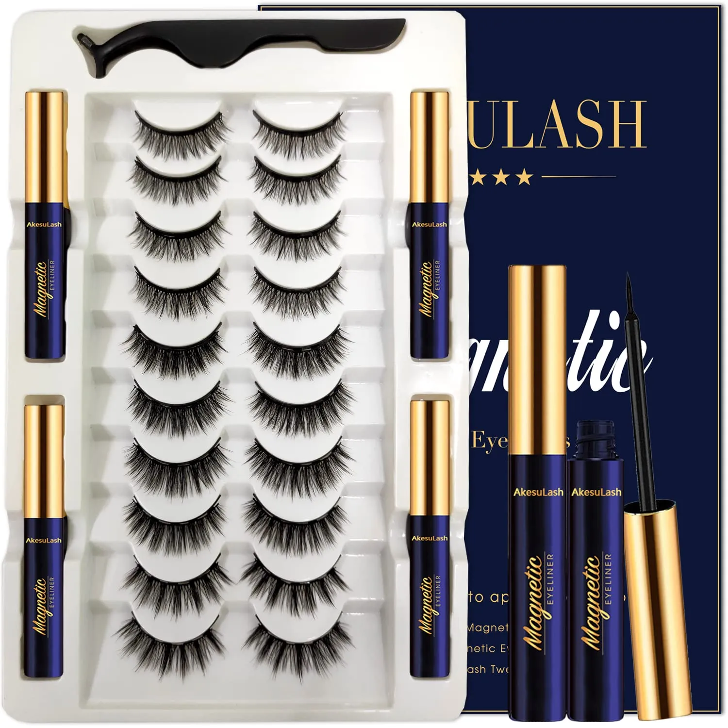Magnetic Eyelashes Natural Look - Magnetic Lashes with 4 Tube of Magnetic Eyeliner - 10 Pairs Mangetic False Eyelashes Kit with Applicator - Easy to Apply