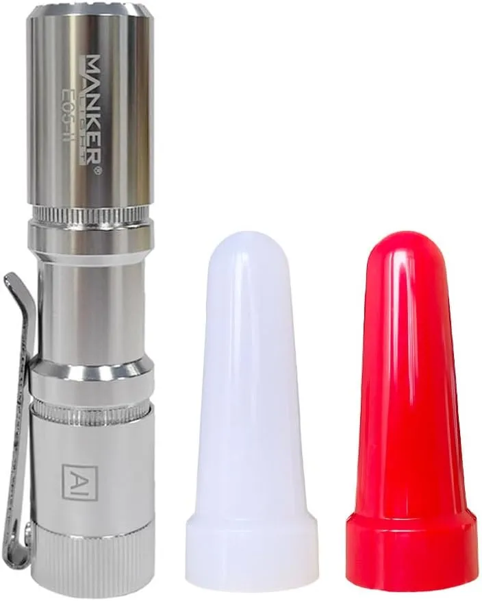 Manker E05 II (Silvery, Cool White Version, 6500K) Compact EDC Flashlight, High Density LED 1300 Lumens,IPX8 Waterproof,W&R Filter,Excluded Battery