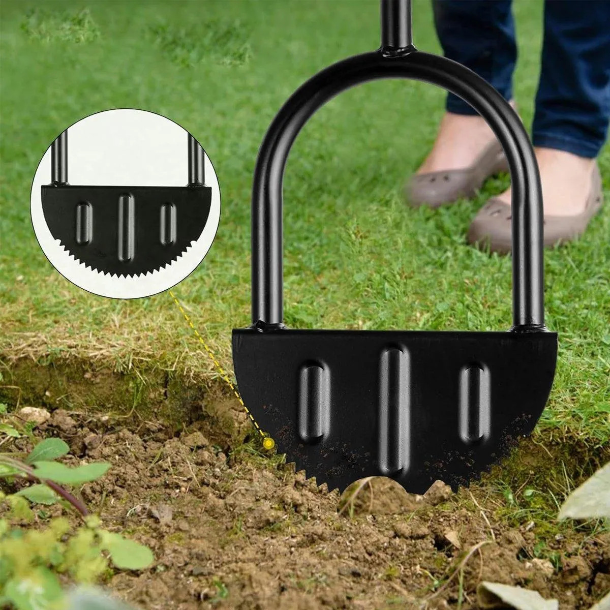 Manual Lawn Edge Cutting Shovel Serrated Half Moon Lawn Edging Tool with Handle