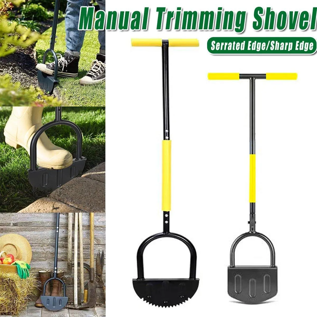 Manual Lawn Edge Cutting Shovel Serrated Half Moon Lawn Edging Tool with Handle