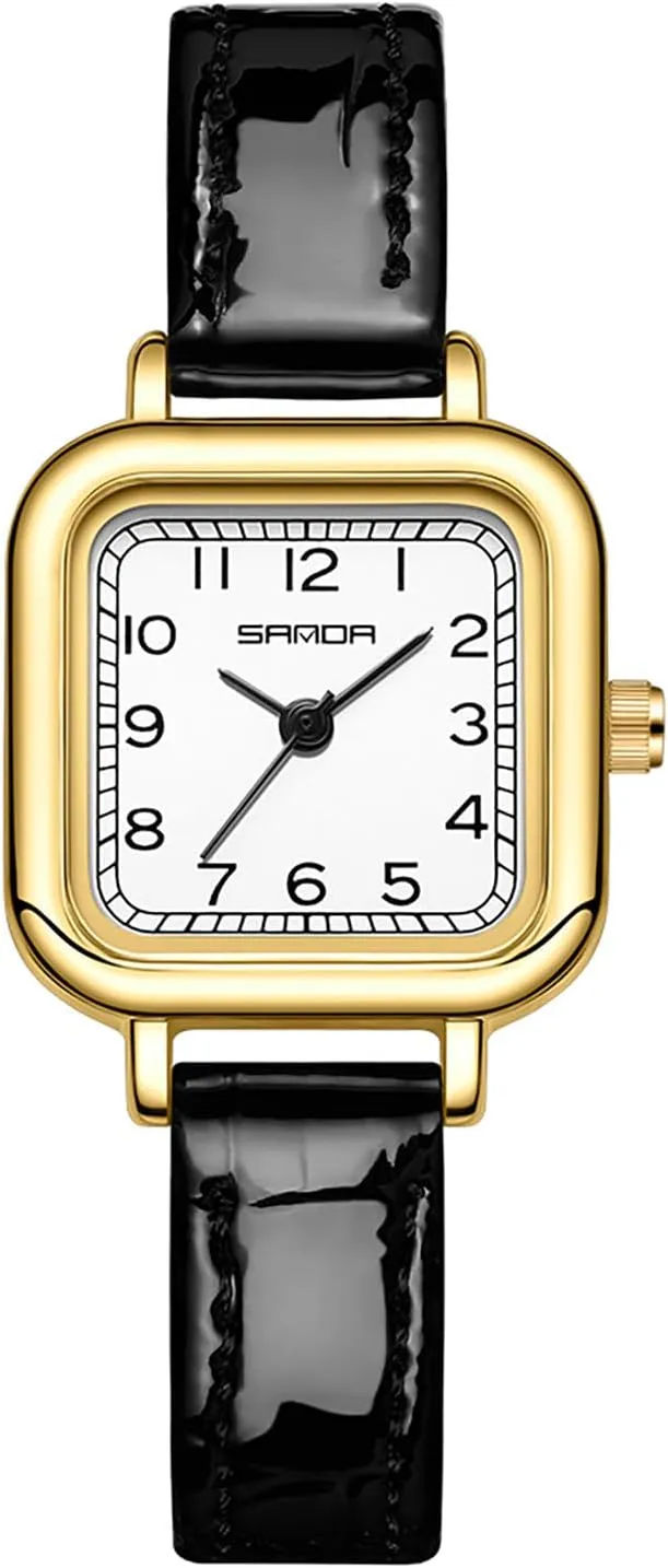 MASTOP Elegant Small Square Gold and Silver Women’s Watch Dainty Quartz Analog Watch with Leather Stainless Steel Strap Luxury Dress Casual Watches for Women