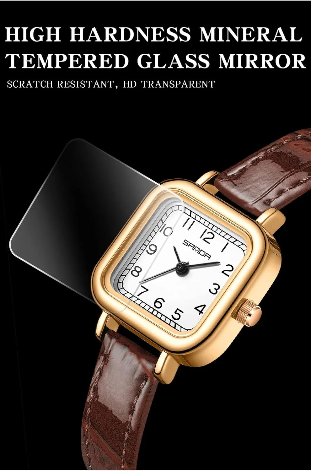 MASTOP Elegant Small Square Gold and Silver Women’s Watch Dainty Quartz Analog Watch with Leather Stainless Steel Strap Luxury Dress Casual Watches for Women