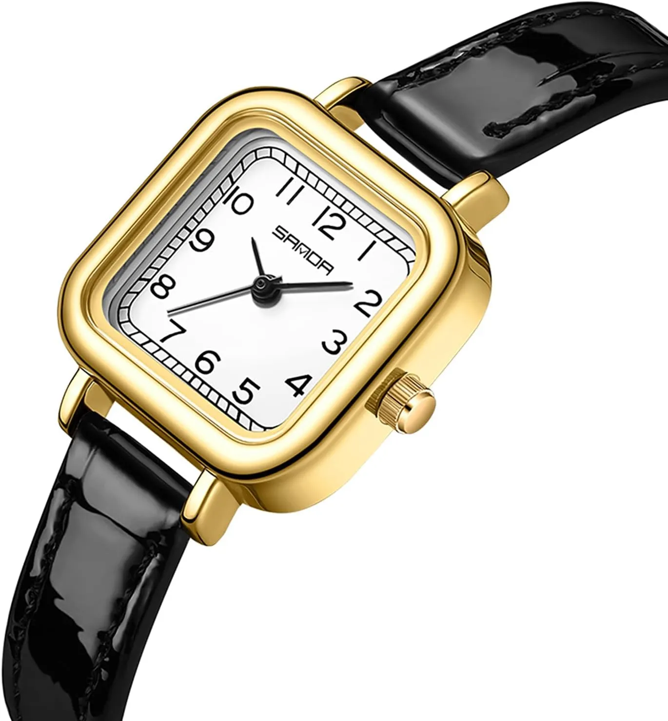 MASTOP Elegant Small Square Gold and Silver Women’s Watch Dainty Quartz Analog Watch with Leather Stainless Steel Strap Luxury Dress Casual Watches for Women