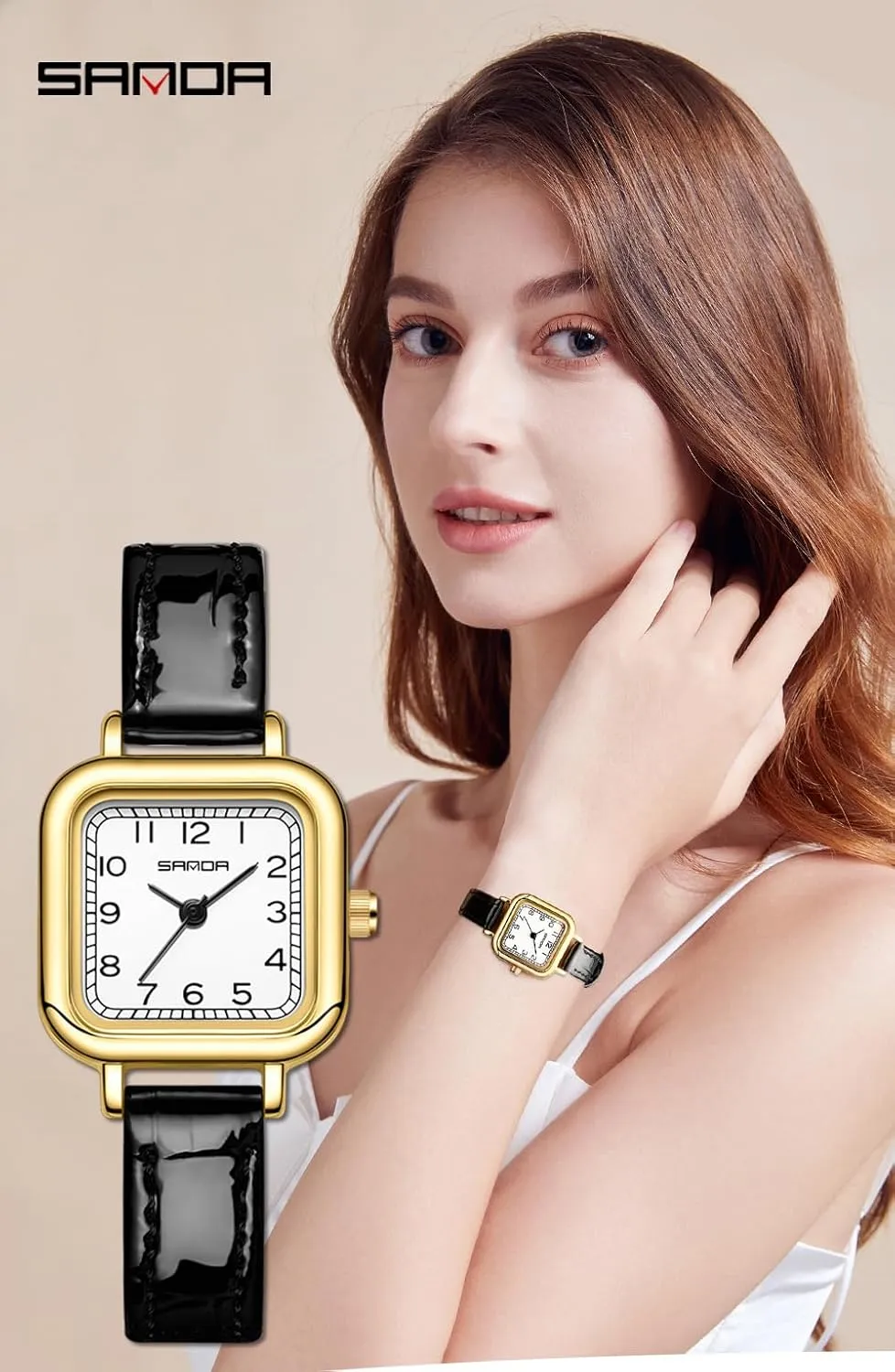 MASTOP Elegant Small Square Gold and Silver Women’s Watch Dainty Quartz Analog Watch with Leather Stainless Steel Strap Luxury Dress Casual Watches for Women