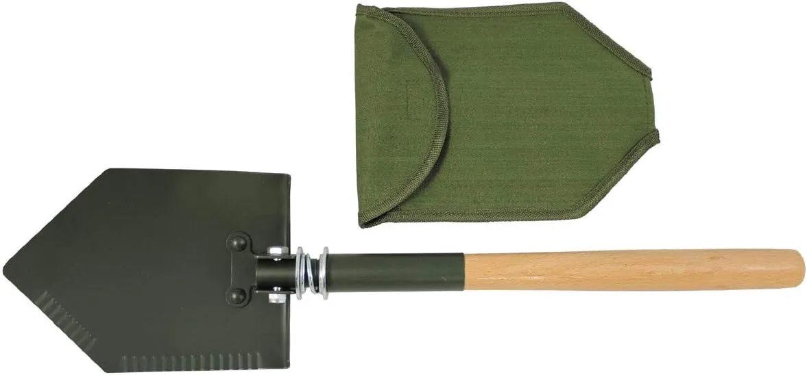 Max Fuchs Folding Shovel OD Green Wooden Handle Cover Used