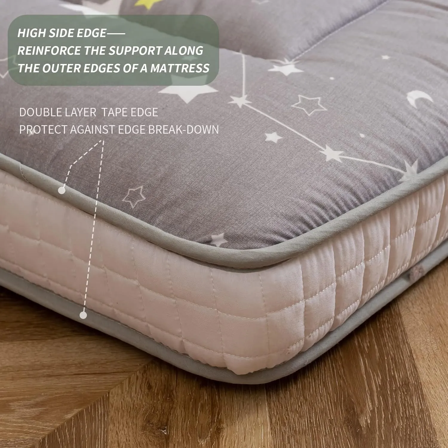 MAXYOYO Grey Constellation Futon Mattress, Japanese Floor Mattress Quilted Bed Mattress Topper, Extra Thick Folding Sleeping Pad Breathable Floor Lounger Guest Bed for Camping, King