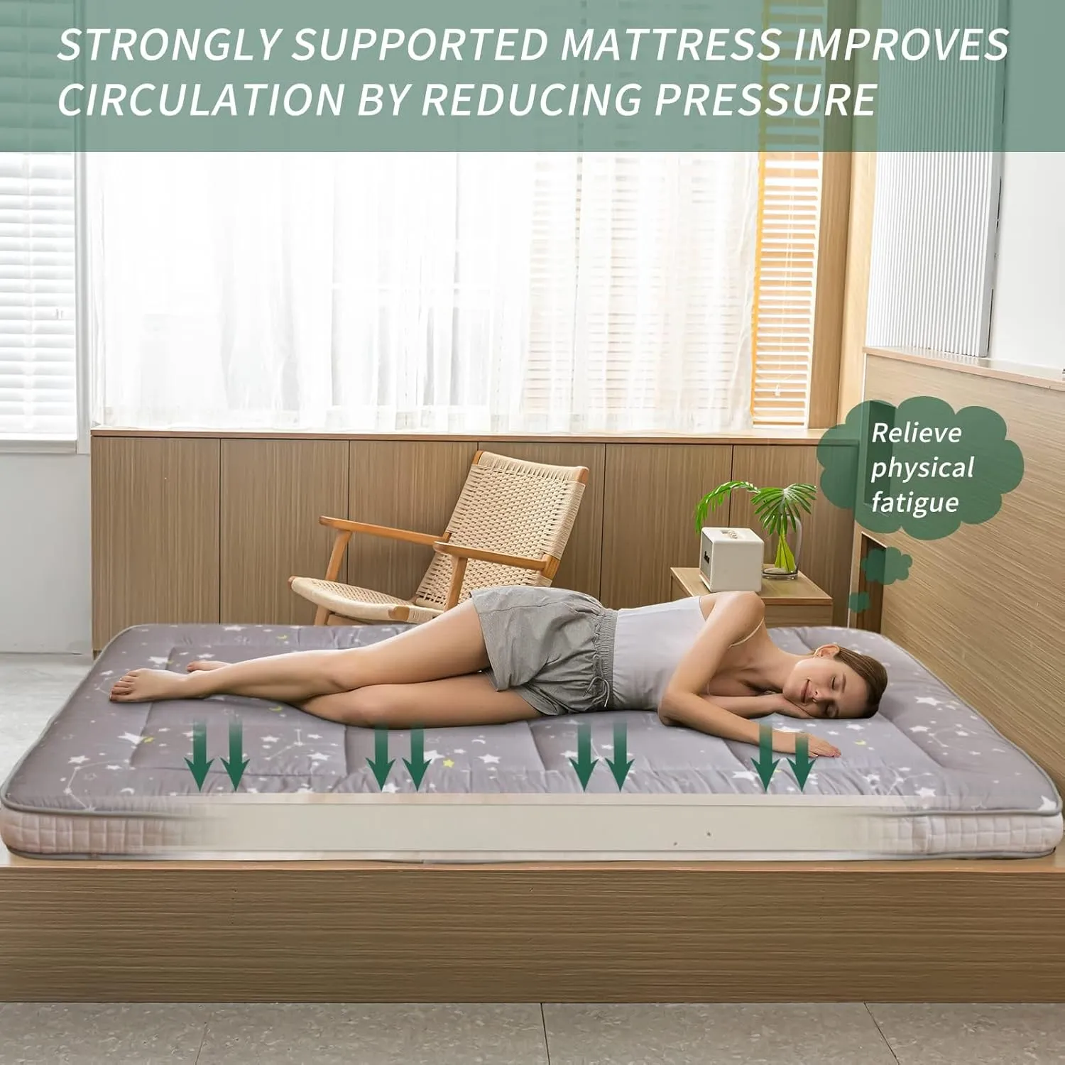 MAXYOYO Grey Constellation Futon Mattress, Japanese Floor Mattress Quilted Bed Mattress Topper, Extra Thick Folding Sleeping Pad Breathable Floor Lounger Guest Bed for Camping, King