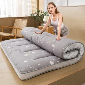 MAXYOYO Grey Constellation Futon Mattress, Japanese Floor Mattress Quilted Bed Mattress Topper, Extra Thick Folding Sleeping Pad Breathable Floor Lounger Guest Bed for Camping, King