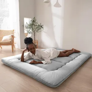 MAXYOYO Japanese Floor Mattress Futon Mattress, Thicken Daybed Sleeping Pad Foldable Roll Up Boys Girls Dormitory Kids Lounger Bed Couch and Sofa, Grey, Full