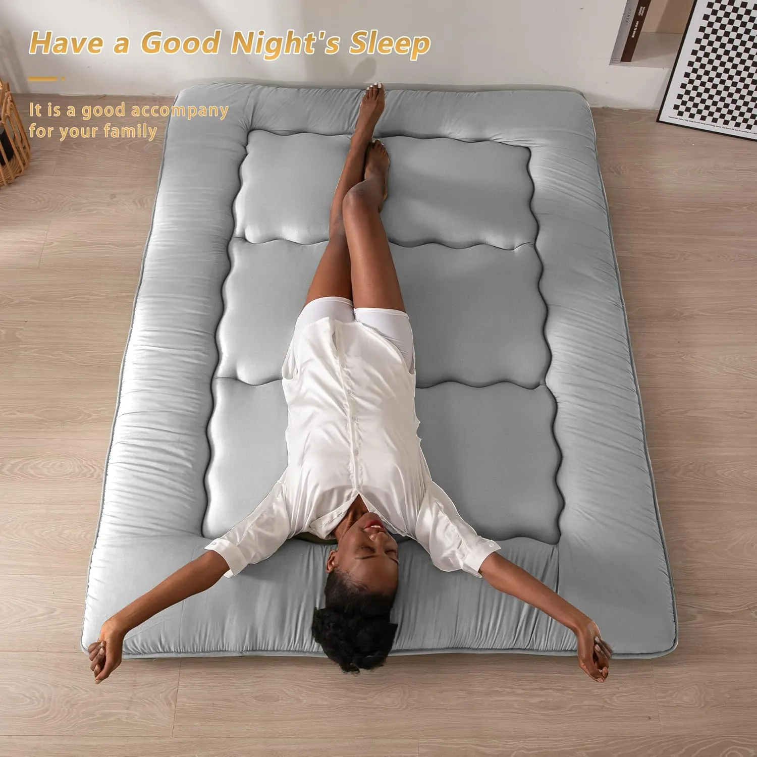 MAXYOYO Japanese Floor Mattress Futon Mattress, Thicken Daybed Sleeping Pad Foldable Roll Up Boys Girls Dormitory Kids Lounger Bed Couch and Sofa, Grey, Full