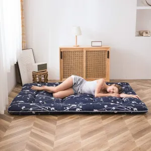 MAXYOYO Navy Floral Printed Japanese Floor Mattress Rustic Style Futon Mattress Foldable Bed Roll Up Camping Mattress Floor Lounger Bed Couches and Sofas Mattress Topper King Size